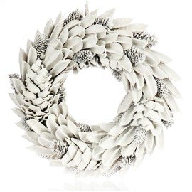 com-four® Door and Table Wreath for Christmas, White Advent Wreath with Leaves and Cones, Decorative