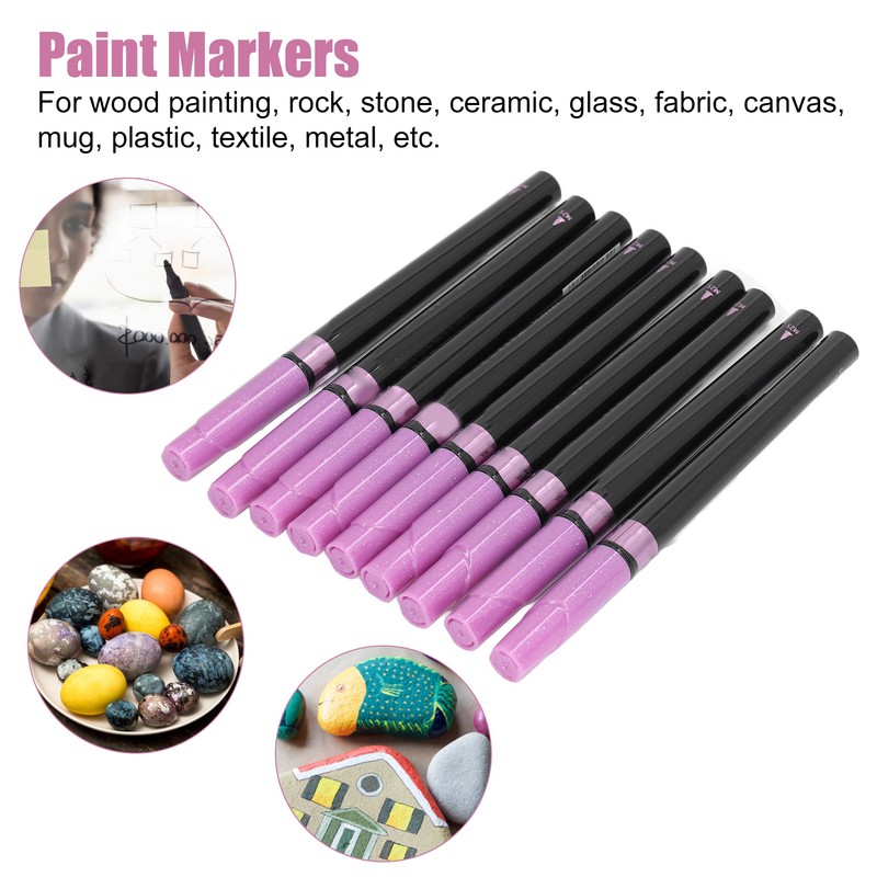 10 Pcs Paint Markers Purple Metal Texture Waterproof Glass Marker