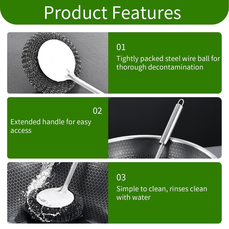 Scourer Stainless Steel Scourer Scourer Scouring Brush with Handle Scouring