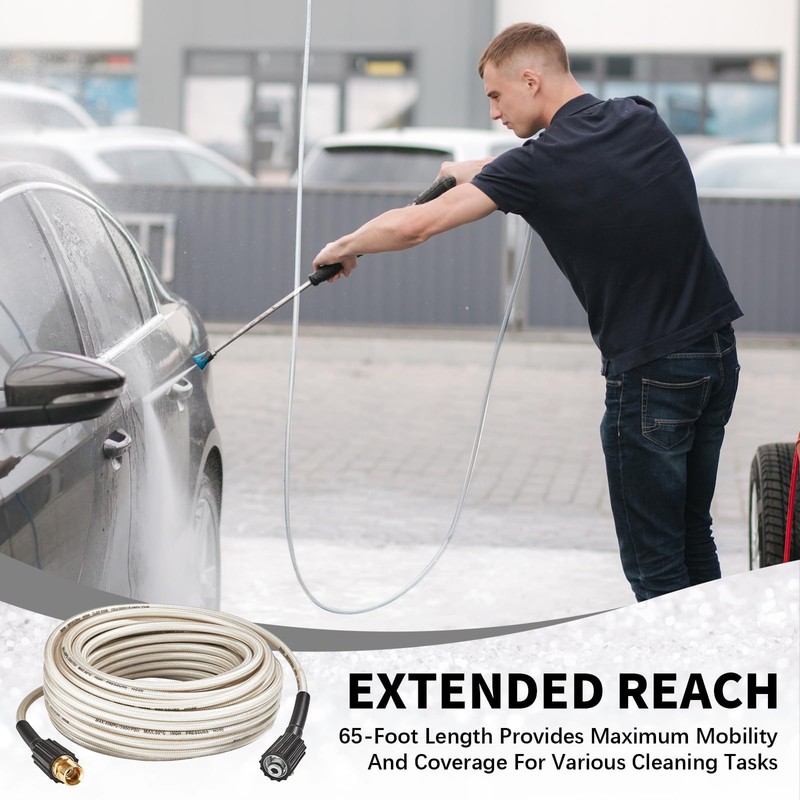 65FT Upgraded Extra Long Pressure Washer Hose 1/4 Inch, 3000
