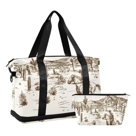 Blueangle Western Desert Cowboy Travel Duffel Bag, Waterproof Sports Tote Gym Bag with Shoes Compartment, Shoulder Weekender Overnight Bag for Women Men