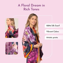 Trillion London® Silk Scarf For Women | Lightweight Ladies Scarves | Shawl Wraps | Head Scarf | Gifts for Women | Designer Prints | Daily Wear | Smooth and Soft | Floral Print| Multi Pink