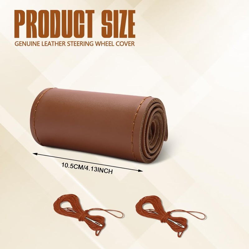 HEVLE Leather Steering Wheel Cover Lace Up, Stitch On Wrap,