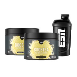 ESN Boostea + Gratis Shaker, Infused Ice Tea Lemon, 2 x 200 g, Booster mit Koffein, L-Theanin und Grüntee-Extrakt, vegan, geprüfte Qualität - made in Germany