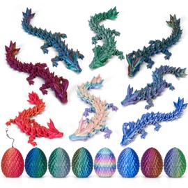 8 Pcs 3D Printed Dragon with Dragon Inside, Crystalynx Dragon Egg Fidget Toy, Cool Articulated Fidget Toys for Kids Age 4-6 6-8 8-10, Unique Executive Desk Toys for Dragon Birthday Party Decorations