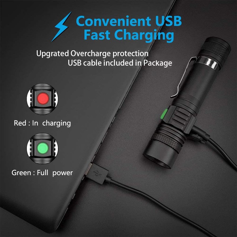 LED Tactical Flashlight Rechargeable, IPX6 Waterproof Flashlight, 2000lm, Super Bright