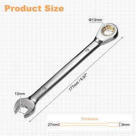 sourcing map Ratcheting Wrench Metric 13mm 12-Point 72-Teeth Ratchet Box End and 13mm Open End Cr-V Steel Black Nickel Electroplating Combination Wrench for Home Auto Repair Machine Maintenance