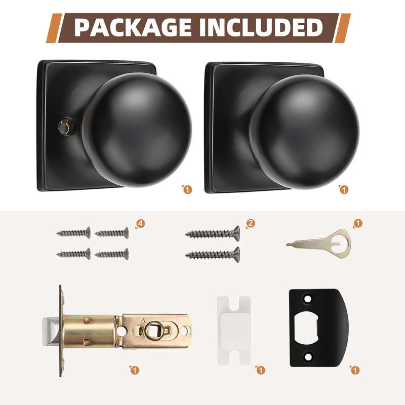 GOBEKOR Black Door Knobs Keyless Interior Door Knobs Matte Black