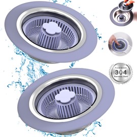 ENJOYCRAFTS 3 in 1 Kitchen Sink Drain Strainer Stopper, Brushed Stainless Steel SUS 304 Pop Up Sink Drain Stopper for Standard 3-1/2 Inch Drain Anti-Clogging Odor Prevention