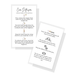 Car Diffuser Instruction Cards | Physical Printed 2" x 3.5" inches Business Card Size | Car Diffuser Supplies | White with Black Design