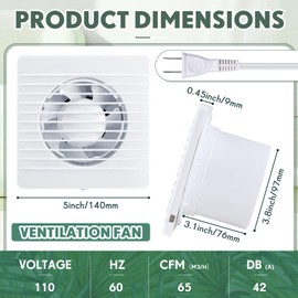 Qunclay 2 Pcs 4 Inch Small Window Fan 110v Kitchen Exhaust Fan 76 Cfm 2400r/min, 18w 65m³/h Extractor Vent Bathroom Wall Ventilation with Anti Backflow Check Valve Chain Switch