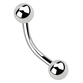 Eyebrow Piercing Titanium Curved Bar 1.2 mm Thickness (16 Gauge) x 7 mm + 2 Balls 4 mm