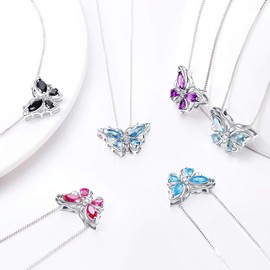 Aurora Tears Butterfly Necklace Earrings Rings Birthstone Jewellery Set Pendant Dating Pendant Gifts for Women and Girls 925 Sterling Silver, Necklace, G.red-ruby
