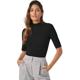 PrinStory Women's Mock Neck Turtleneck Shirts Tunic Tops Black Blouse for Women US S Black