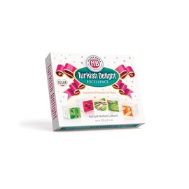 Hazer Baba Turkish Delight Candy with Mixed Nuts & Rose, Lemon, Mint, Vanilla Flavors, Gourmet Snack Box, Traditional, Vegan, Lokum, Loukumi, Delicias Turcas, Halal, Kosher, 4.4oz (125g)