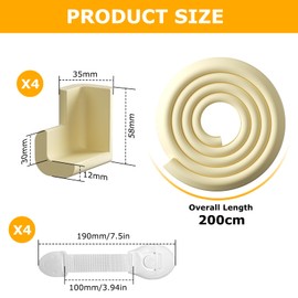 Safety Baby Edge Corner Guards Protector Set, 2M Edge Protector and 4 Corner Guards for Children, Foam Safety Strip Baby Proofing Kit for Furniture Against Sharp Corners