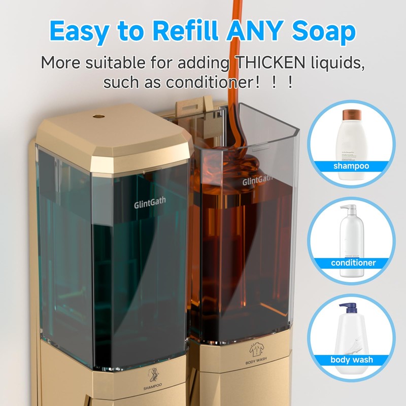 Shampoo and Conditioner Dispenser,Shower Dispenser 2 Chamber No Drill Shampoo