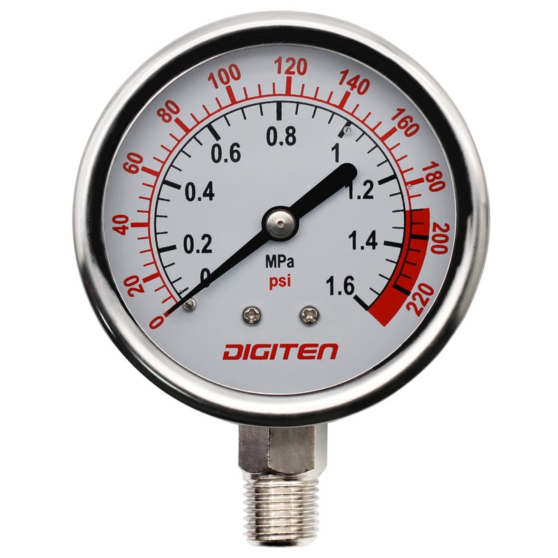 DIGITEN Water Pressure Gauge Meter 0-1.6MPa 0-220psi 1/4" f Reverse