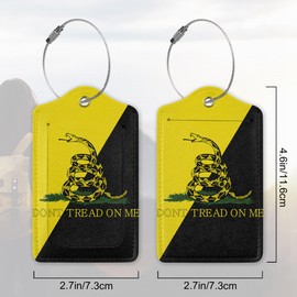 2 Pack PU Leahter Luggage Tag with Stainless Steel Loop,Don't Tread on Me Luggage Tag Travel Suitcase Labels with Privacy Cover ID Label Quickly Spot for Bags & Baggage