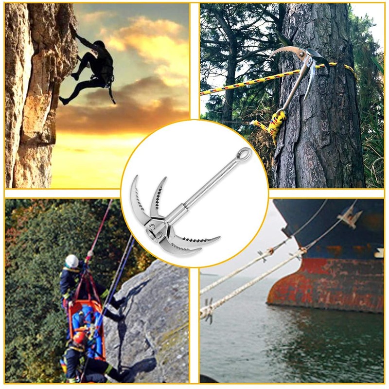 Folding Claw Hook, Multifunctional Stainless Steel Grappling Hook for Outdoor