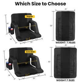 Stadium Seats with Back Support, 25" Extra Wide Bleacher Chairs with Back and Cushion, 3D Mesh Stitching Stadium Chair, 6 Reclining Positions Bleacher Seats for Sports Events