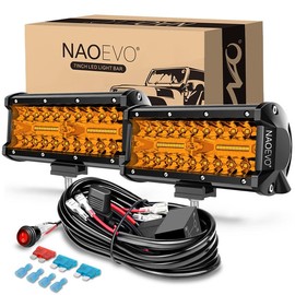 NAOEVO 7 Inch LED Light Bar, 240W 24,000LM OffroadFog/Driving Lights LED Pods with 2 Leads Wiring HarnessKit, Spot Flood Combo Beam, LED Work Lights for TruckBoat UTV ATV, 2-Pack - Color: Amber