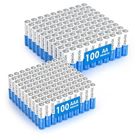 VONIKO - Premium Alkaline Battery - AA and AAA 200-Count Combo Pack Batteries, 100-Count Each, 10-Year Shelf Life, Recloseable Packaging