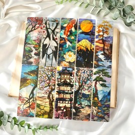 Celavoy Pretty Stained Glass Bookmark - 10pcs Japanese Nature Art Bookmarks