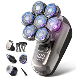 JIJ Head Shavers for Bald Men - 7D Floating Electric Bald Head Shaver, IPX6 Waterproof Wet/Dry Electric Razor for Men with Magnetic Detachable Heads, LED Display & Type-C Charging (2000mAh)