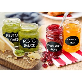 Chalkboard Labels, 48pcs Waterproof Reusable Blackboard Sticker Kit for Kitchen, with 1 Erasable White Chalk Pen to Decorate Your Party Office, Mason Jars Sweet Jars, Tupperware and Bottles