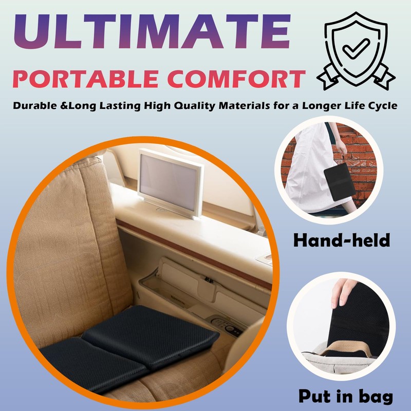 Gel-Infused Travel Seat Cushion - Portable Foldable Ergonomic Pillow for