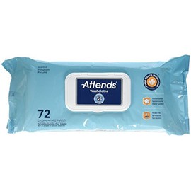 Attends Washcloths No-Rinse Disposable Cleansing Wipes for Incontinence, 7.8"x11.8", Hypoallergenic Alcohol-Free with Aloe, Scented, 72ct Soft Pack