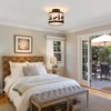 Rustic Semi Flush Mount Ceiling Light with Shade, Black Metal