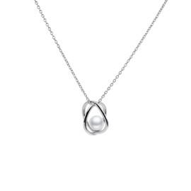 Secret & You Freshwater Cultured Pearl Necklace with 925 Sterling Silver Round Pearl Pendant of 40cm or 45cm, Pearl, Pearl