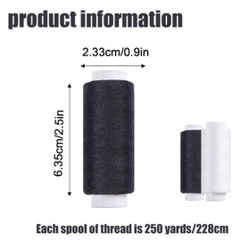 Sewing Thread Set - Black & White, 6 Pack, 250 Yards Each - Premium Durable Polyester Thread for Hand Sewing, Machine Sewing, Crafting, Quilting, and Repairs - High Strength, Tangle-Free