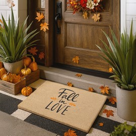 THEODORE MAGNUS Fall Door Mat - Welcome Mat for Front Door with Non-Slip Backing - Durable Doormat - Perfect for Outside Entrance and Entryway Matt - Outdoor/Indoor - Fall in Love - 17" x 30"