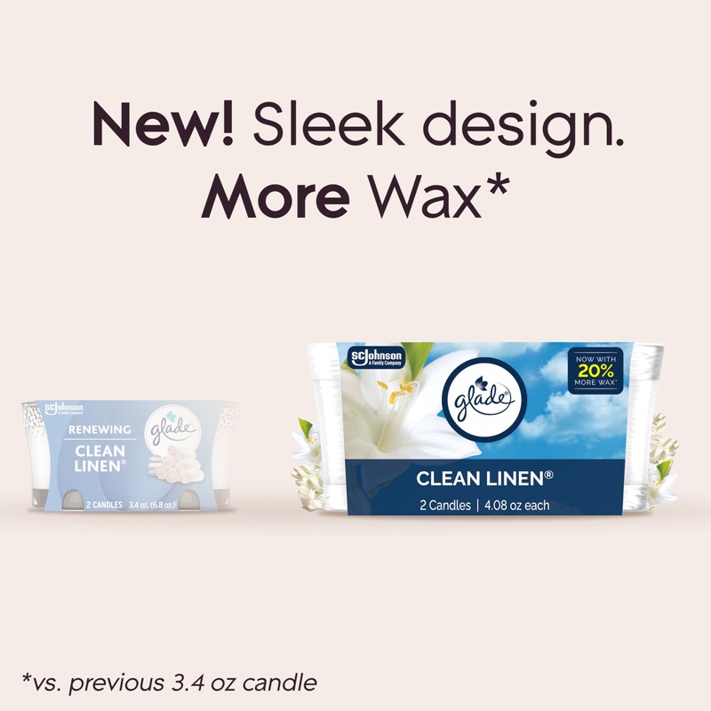 Glade 1-Wick Scented Candle Jar, Clean Linen, Air Freshener Infused