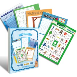 GRANDLMOON 5 Portable Travel Game Activities Pad On The Go Plane Trip Pen Pencil and Paper Game for Kids 6 x 9-inches (75 Sheets) Version 2