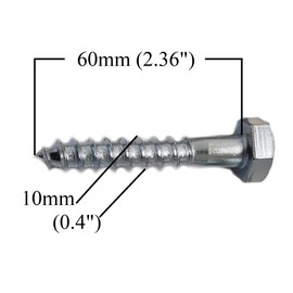 M10 Wood Screws Coach Hex Head Width 17mm Zinc Plated Steel Screw Hexagon Lag Half Thread Self-Tapping Bolts Silver Long 2 inch x 0.4 inch 10mm x 60mm Box of 5 pcs
