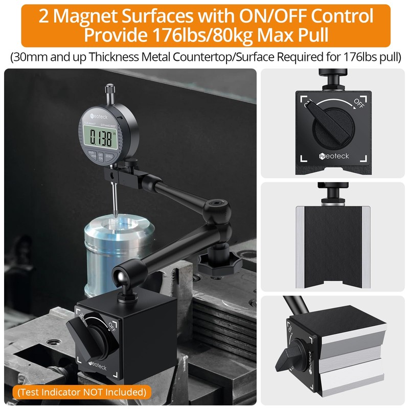 Neoteck Magnetic Base Stand for Digital Dial Indicator Gauge Pro-176lbs/80kg