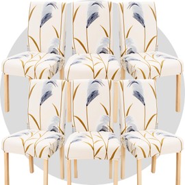 TOMMO Dining Room Chair Covers Set of 6, Stretch Removable Washable Spandex Dining Chair Slipcovers Protectors, Kitchen Chair Covers for Dining Room Party Hotel Ceremony Banquet(Reed Beige)