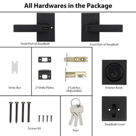 Haidms 3 Packs Black Exterior Door Lock Set with Deadbolt, Matte Black Front Door Handle and Deadbolt Set, Entry Door Locksets with Deadbolt, Heavy Duty Zinc-alloyed Front Door Lock Set