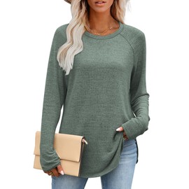 OFEEFAN Sweaters for Women 2025 Long Sleeve Christmas Shirts for Women Crew Neck Tunic Tops to Wear with Leggings Early Fall Fashion Clothing School Teachers Outfits Green L