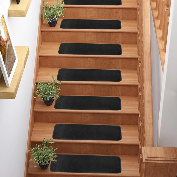 English Home Soft Pile Black Stair Treads Set of 13
