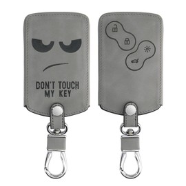 kwmobile Car Key Case Compatible with Renault 4-Button Car Key Card (Keyless Go Only) - Faux Leather Protective Key Case Cover Don't Touch My Key Grey
