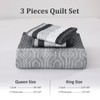 Dobuyly Grey Queen Quilt Set, Boho Bedspread Queen Size, Striped