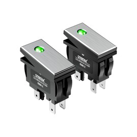 QTEATAK KCD3 DPST Boat Rocker Switch, Green LED White Metal Panel Boat Rocker Toggle Switch, On/Off 4-Pin 2-Position Snap AC 250V Ith:16A, 2Pack