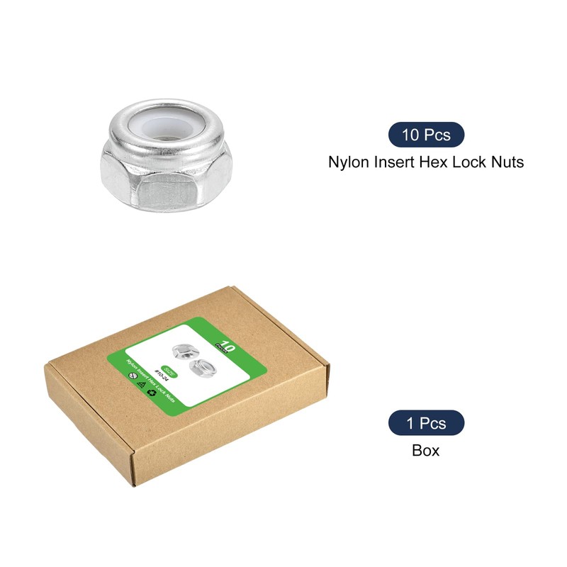 sourcing map 10Pcs #10-24 Nylon Insert Hex Lock Nut, 304