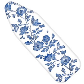 Nuxovilar White Background with Blue Floral Vines Ironing Board Cover, 15×54inch, This Cover Fits Most Standard Boards, Dust - Proof Ironing Accessory for Home Decoration