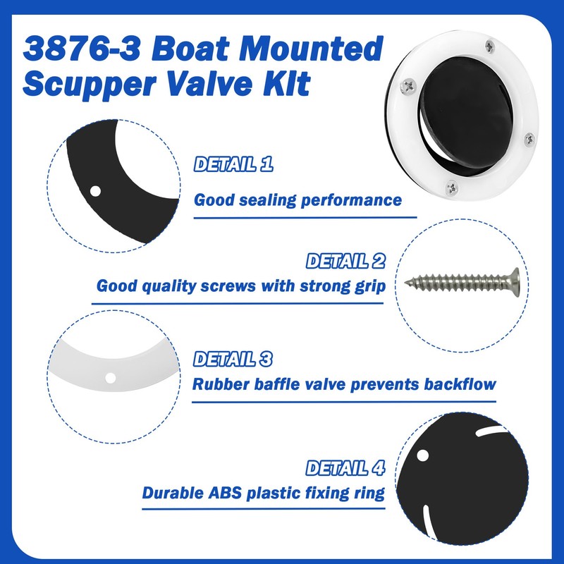 Sthovd 3876-3 Boat Self-Bailing Cockpit Mounted Scupper Valve Kit,2-7/8 inch
